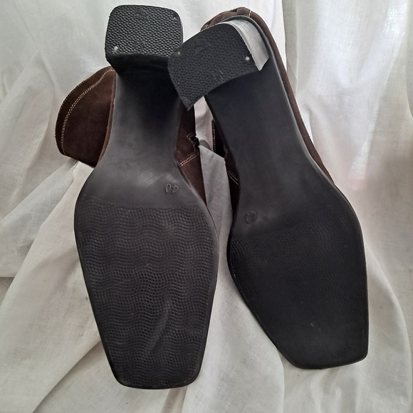 Gino Ventori Italian Suede Ankle Boots Size 40 Woven Square Toe Chunky Heels - Picture 5 of 16